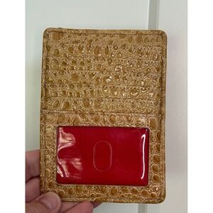Hobo The Original Tan Crocodile Embossed Leather Card Case Wallet ID Window Gold